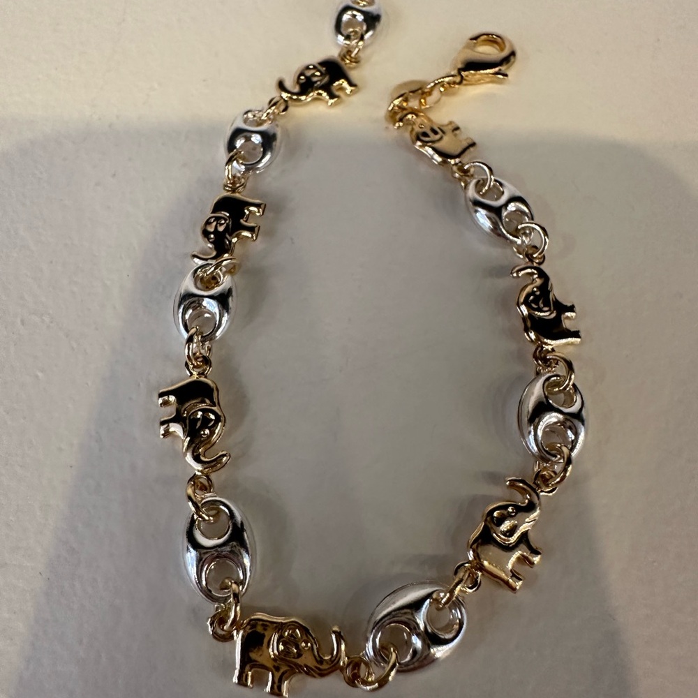 Gold and Silver Elephant Link Bracelet
